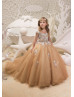 Gold Lace Tulle Beaded Sparkly Flower Girl Dress Party Dress